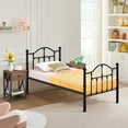 thumbnail image 2 of 3 Piece Bedroom Sets Twin Size Black Metal Bed Frame and 2 Brown Nightstands, 2 of 8