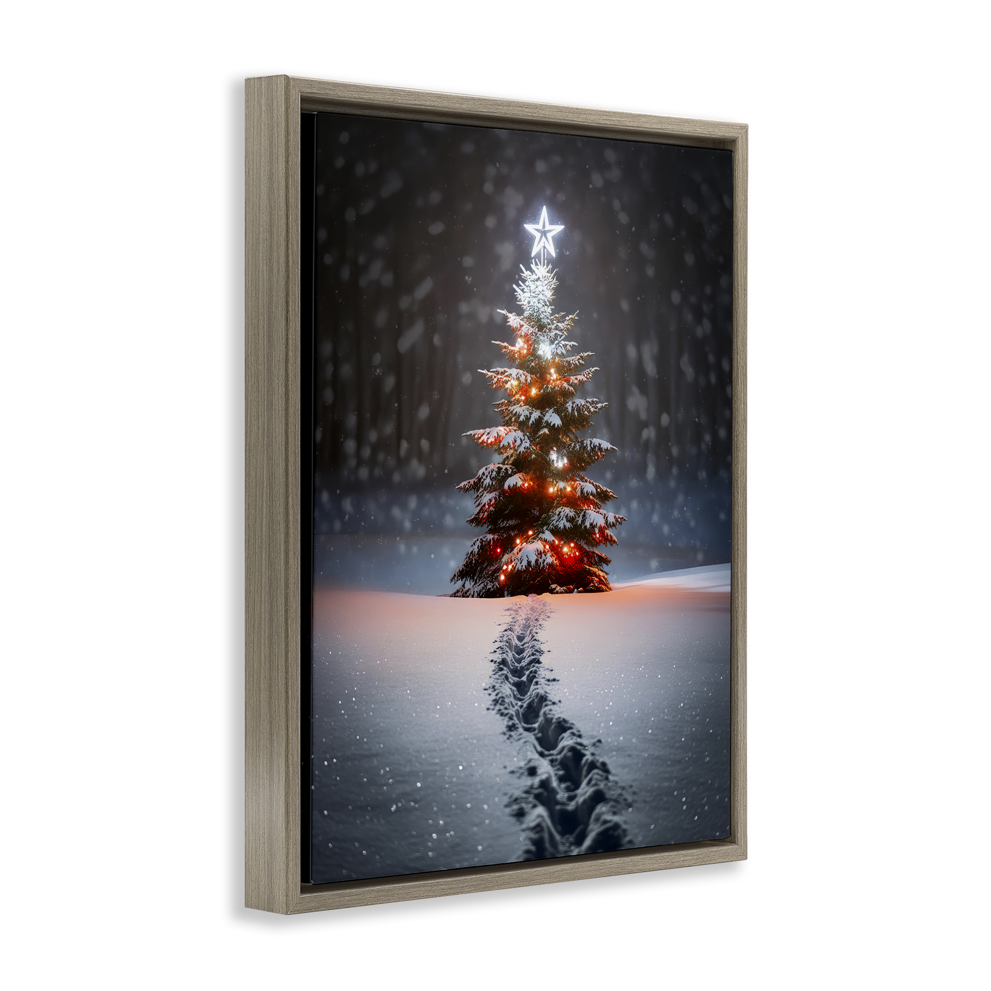 Stupell Industries Magic Moments Holiday Tree Holiday Photography Brown Floater Framed Canvas Art Prints Wall Art, 17 x 21