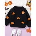 thumbnail image 5 of Hirigin Toddler Baby Boy Girl Halloween Sweater Pumpkin Embroidery Warm Pullover Knit Sweaters Sweatshirt Tops Fall Winter Clothes, 5 of 8