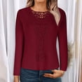 thumbnail image 2 of GigrtiJin Women's Crew-Neck Lace Patchwork Shirt Solid Color Long-Sleeved Loose Tops Fashion Casual Pullover Blouse, 2 of 6