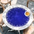 thumbnail image 2 of Navy Blue Christmas Snowflake Round Tablecloth, Fitted Table Cover with Elastic for 36"-44" Round Tables, Xmas Winter Modern Table Cloth Outdoor Indoor Dinning Party Waterproof Tablecloths, 2 of 7