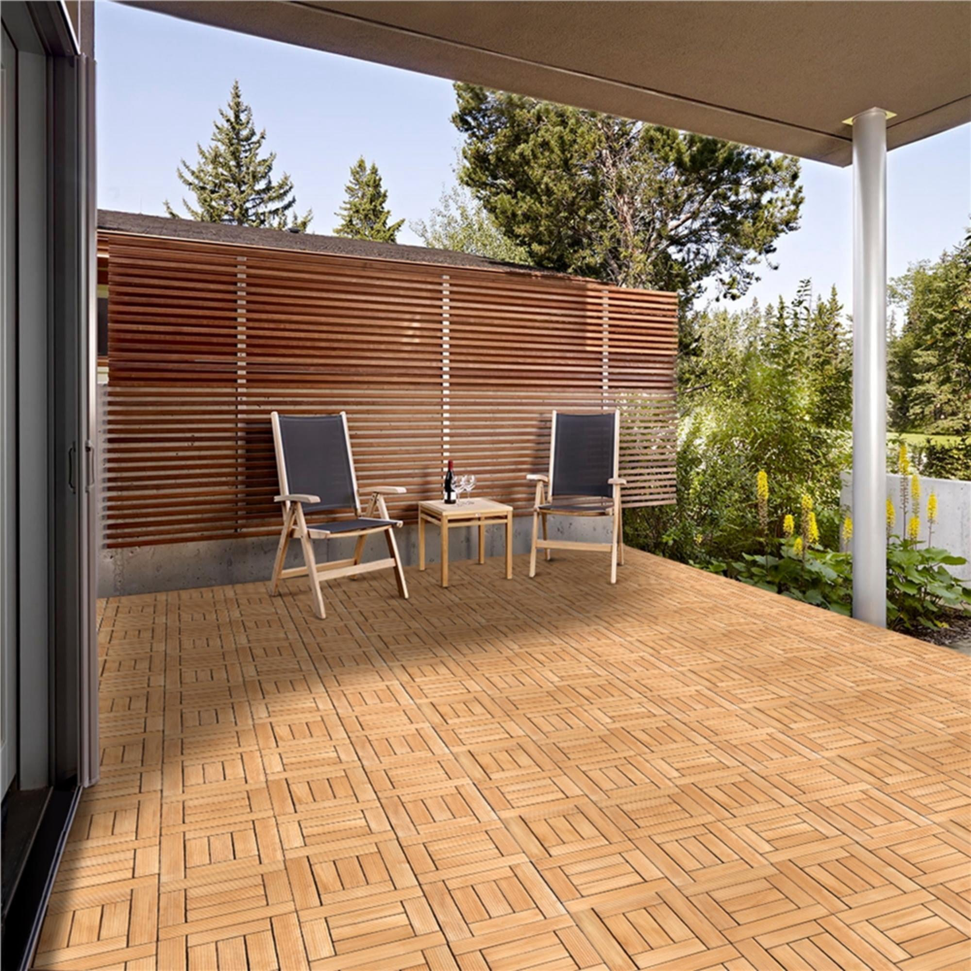 Renwick 27 Pieces Acacia Wood Interlocking Deck Tiles for Outdoor & Indoor, Natural Wood
