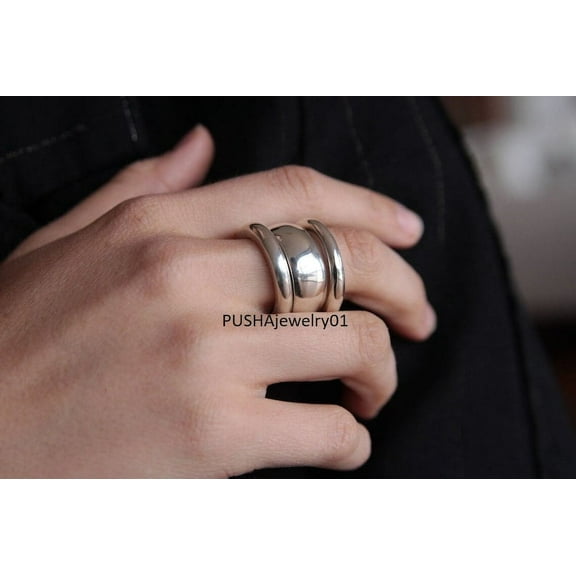 3 Set Dome Ring, 925 Sterling Silver, Minimalist Ring, Designer Unique Style Ring, Handmade Ring , Chunky Dome Ring, Wide Band Ring Jewelry