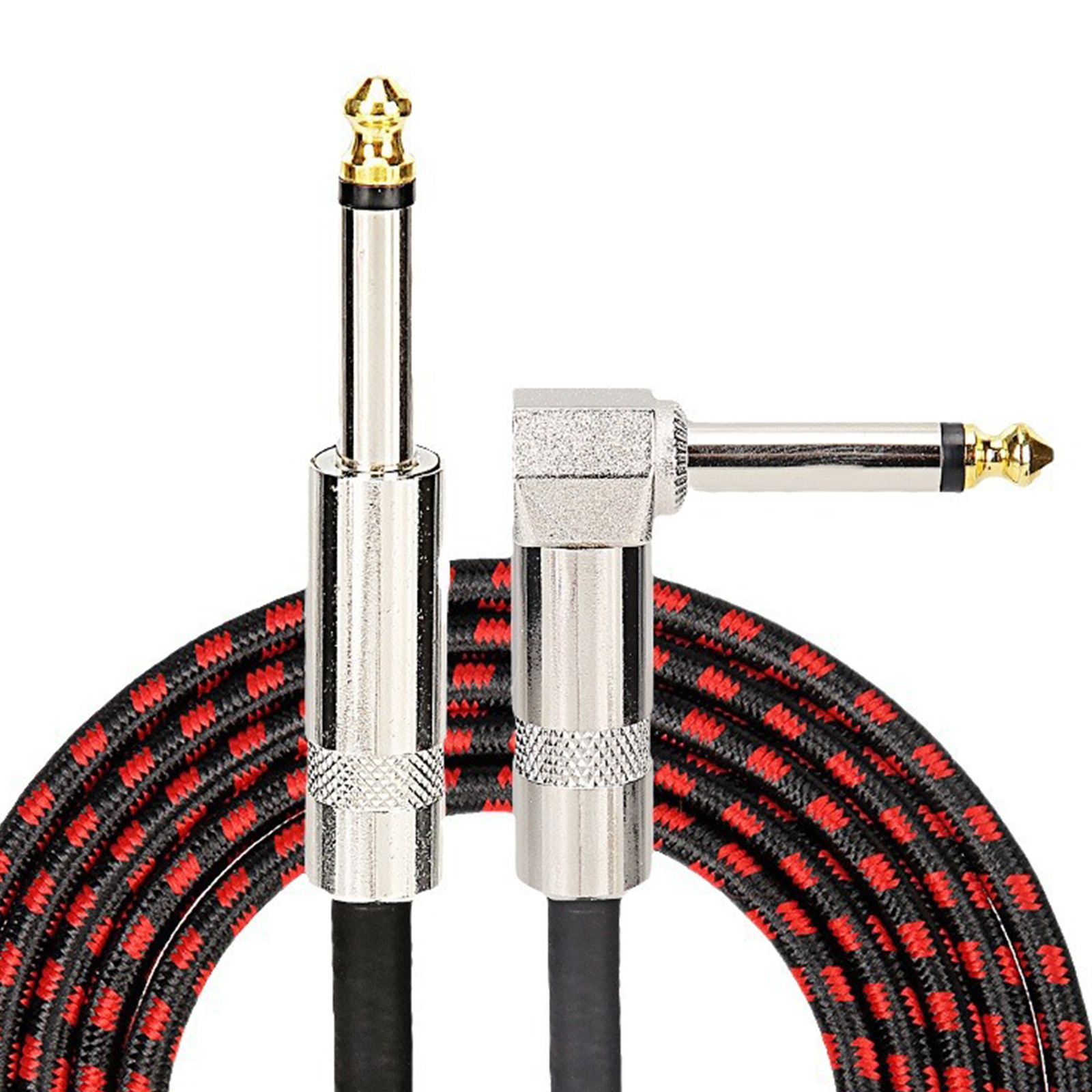 Nylon Guitar Cable 1/4inch Electric Guitar Cord Right Angled Electric Guitar Cable 6.35mm Plugs Instrument Cable for Basses