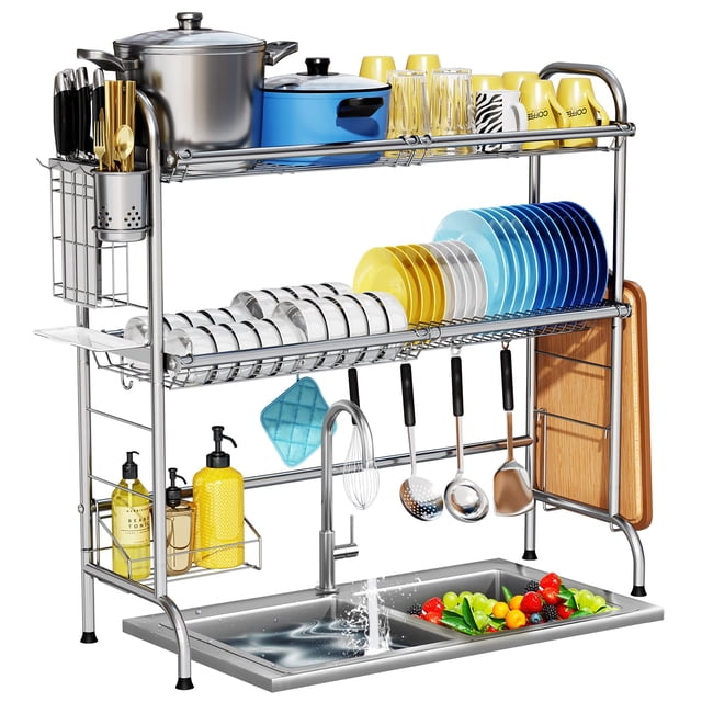 Estante para secar platos sobre el fregadero HOWDIA de acero inoxidable de 2 niveles