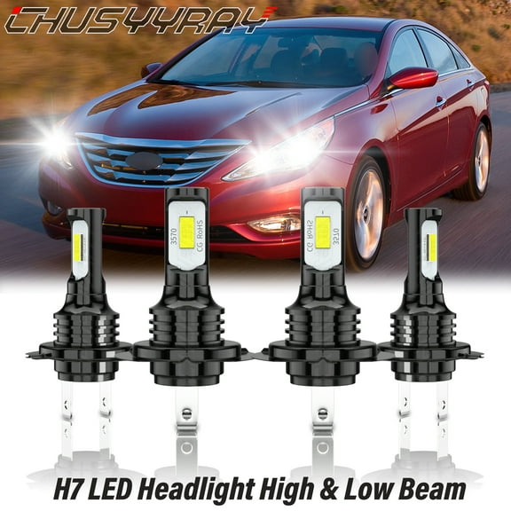 For Hyundai Sonata 2011-2014 H7 LED Front Headlight High Low Beam Bulbs Upgrade Kit 6000K White 4x