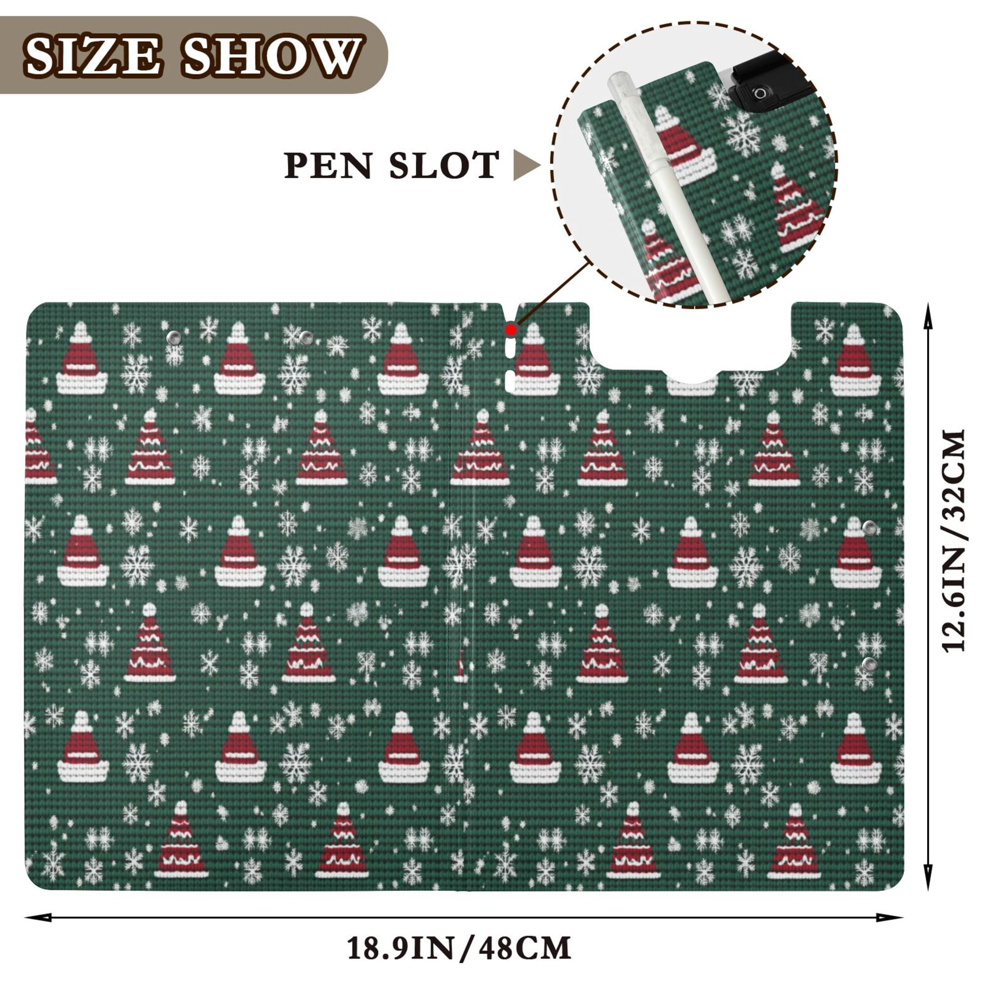 FORMRS A4 Clipboard Folder with Pen Holder Horizontal Foldable School Office Binder, Red Christmas Trees