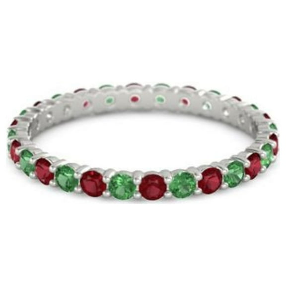 Ruby With Emerald Round 2.50 MM Eternity 925 Sterling Silver Women Stackable Ring Jewelry (Sterling Silver, 6.5)