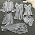 thumbnail image 5 of Womens2025ï¼Women's 5 Piece Sleepwear Floral Satin Cami Pajama Set Silk Nightgown with Robe, 5 of 7