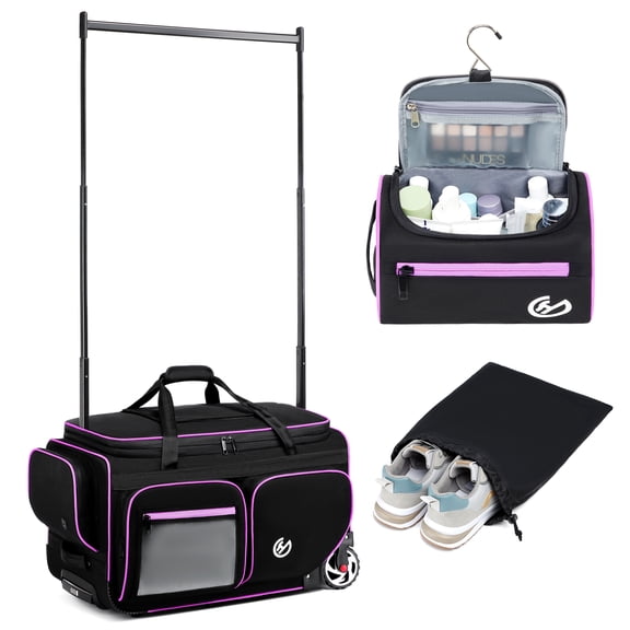 Dance Bag with Garment Rack, 25 Foldable Rolling Competition Dance Duffle Bag with Portable Clothes Changing Cover, Costume Suitcase for Dancers Shows Athletes,Black