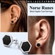 thumbnail image 3 of Pendientes hexagonales de Silvora para hombres y mujeres, pendientes de plata de ley 925 Pendientes de botón de ónix negro de runa vikinga nórdica para oreja sensible, 3 of 8