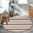 thumbnail image 3 of Round Area Rug 4 Ft, Beige Khaki Striped Washable Non-Slip Circle Carpet for Living Room/Bedroom, Farmhouse Stripes Modern Abstract Art Low-Profile Crawling Mats Collection Rugs for Indoor, 3 of 8