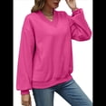 thumbnail image 3 of Sudadera de Cuello en V de Gran Tamaño para Mujer, Sudadera de de Larga, Sudadera con Capucha, Top Cómodo. Rosa Roja L, 3 of 9