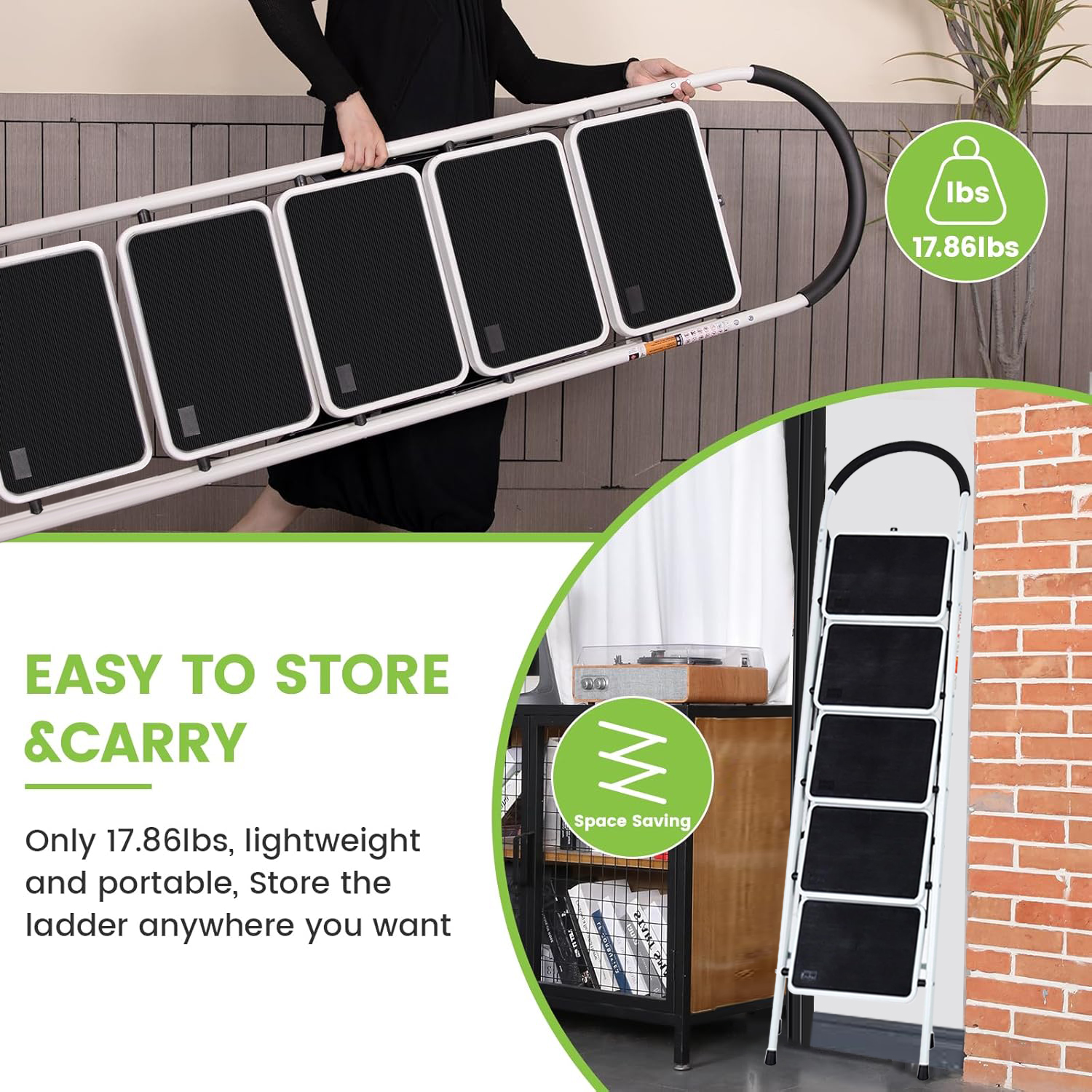 Upgo 5-Step Folding Ladder, White Steel photo 4