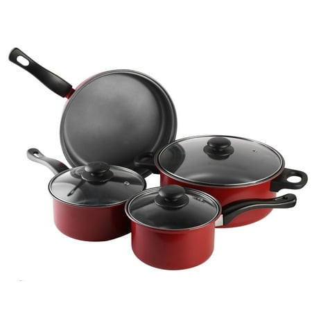 7Pcs Nonstick Cookware Set Nonstick Pots Pans Kitchenware Set with 2 Sauce Pans 1 Fry Pan 1 Casserole 3 Lids Indoor Outdoor