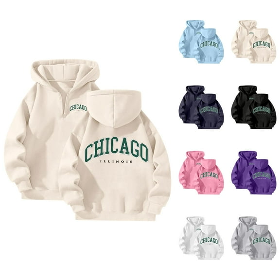 Hoodies for Women 2025 Chicago Hoodie Long Sleeve Loose Graphic Y2K Hoody Hooded Sweatshirt Women Pullover