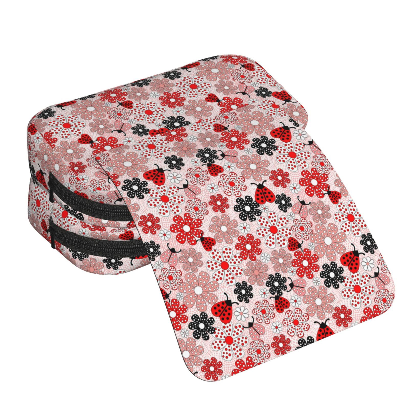 Rateoe Cute ladybugs red Pattern Double Clamshell Pen Case, Storage Organizer with Two Zipper Compartments– Holds Up to 50 Pencils & Pens