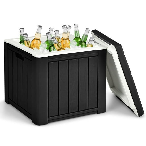 Gymax Patio 10 Gallon Ice Cube Cooler Box Table Stool Storage W/Handle Black