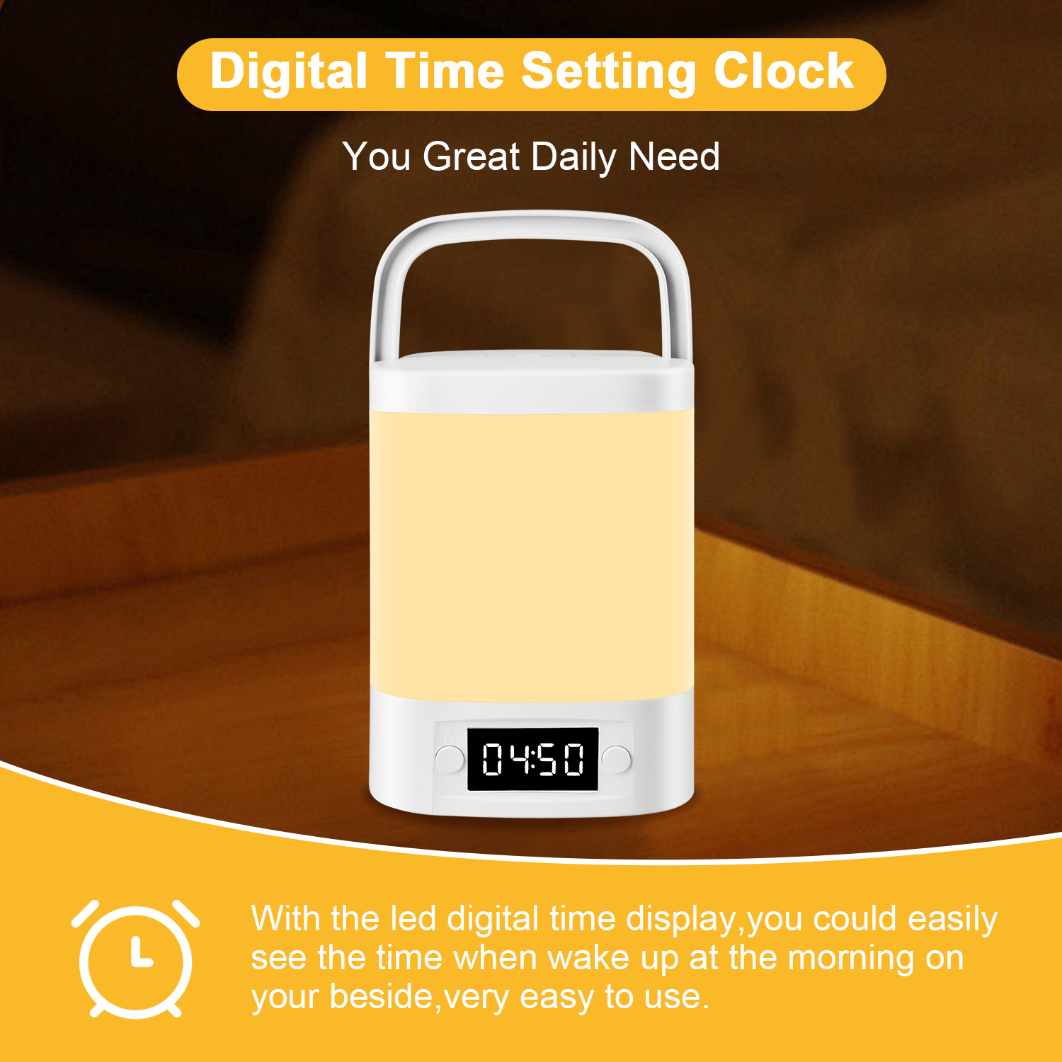 HopePow Night Light Touch Lamp for Nursery Bedside Table with Usb,Touch Night Light with Hanging Handle Clock,Remote Control 3 Way Adjustable Dimmable Portable LED Night Light for Bedroom,Nursery