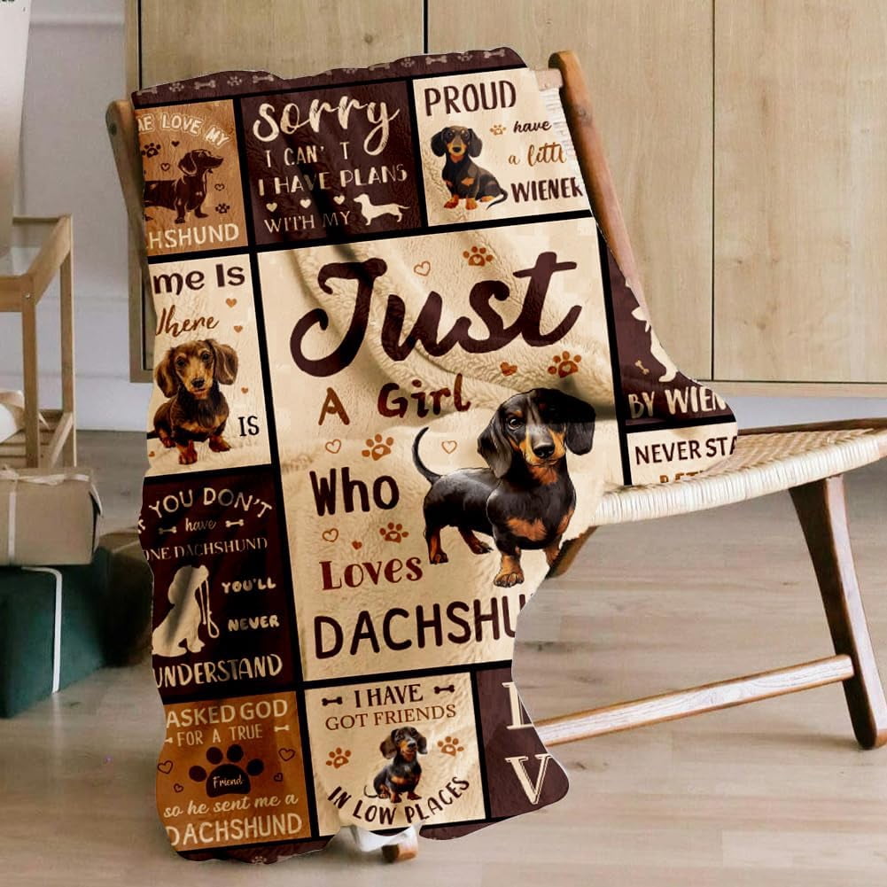 Dachshund Throw for Women Men 59×51 inch Dog Paw Soft Cozy Flannel Blanket Washable Fuzzy Throw Blanket for Home Office Room Bed Sofa Chair Gift
