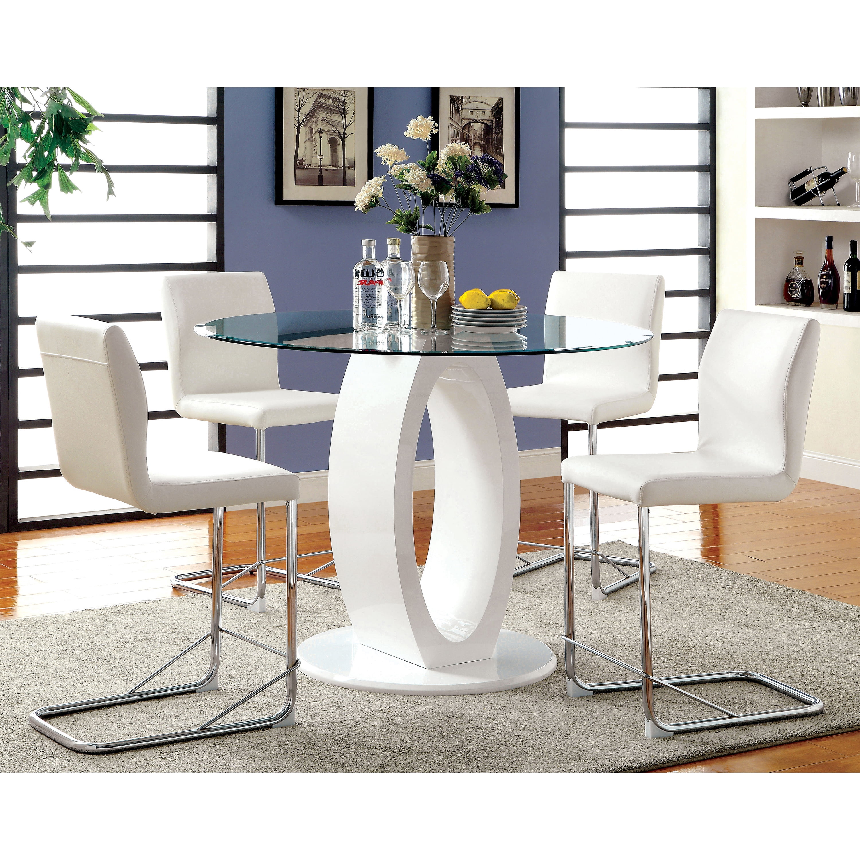 Furniture of America Janus Round Glass Top Counter Dining Table, White