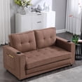 thumbnail image 3 of -in-1 Convertible Futon Sofa Bed: Foldable, Tufted Loveseat with Pull-Out Sleeper, Folding Mattress, Side Pockets in Brown for Living Room, 3 of 14