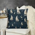 thumbnail image 2 of Nautical Throw Pillow Cushion Case, Sailboat Silhouettes on Waves Along Flying Seagulls Marine Monochrome, Decorative Square Accent Pillow Cover,  Dark Night Blue White, 2 of 5