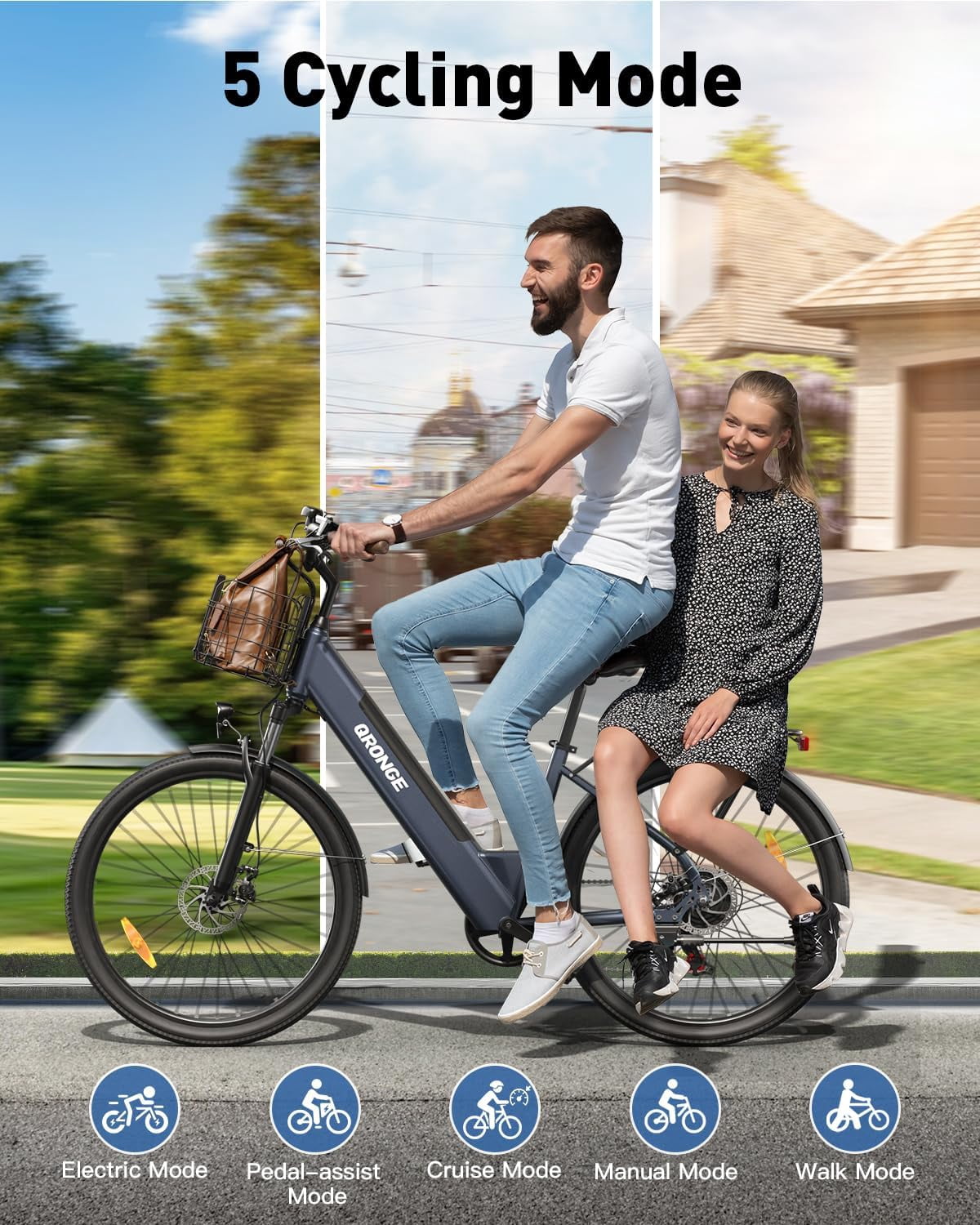 26 inch Electric Bike for Adults 1200W Peak Step Through E-Bike 70Miles Range 25 mph Max Speed Electric Bicycles 7-Speed Front Fork Suspension E-Mountain Bikes 36V 12.8AH Battery, UL2849 by SGS