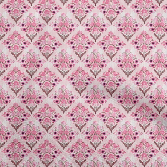 oneOone Polyester Spandex Pink Fabric Asian Block Floral Diy Clothing Quilting Fabric Print Fabric By Yard 56 Inch Wide