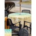 thumbnail image 4 of Teal Yellow Ombre Coastal Outdoor Tablecloth - 54x54 Inch Square Dining Table Cover, Sea Nautical Summer Beach Starfish Coral Waterproof Outdoor Table Cloth with Umbrella Hole & Zipper for Patio, 4 of 7