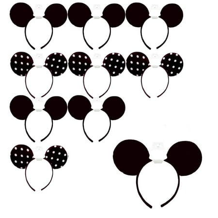 10 Pcs Minnie Mouse Ears Headbands Black White Polka Dot Mickey Costume Party