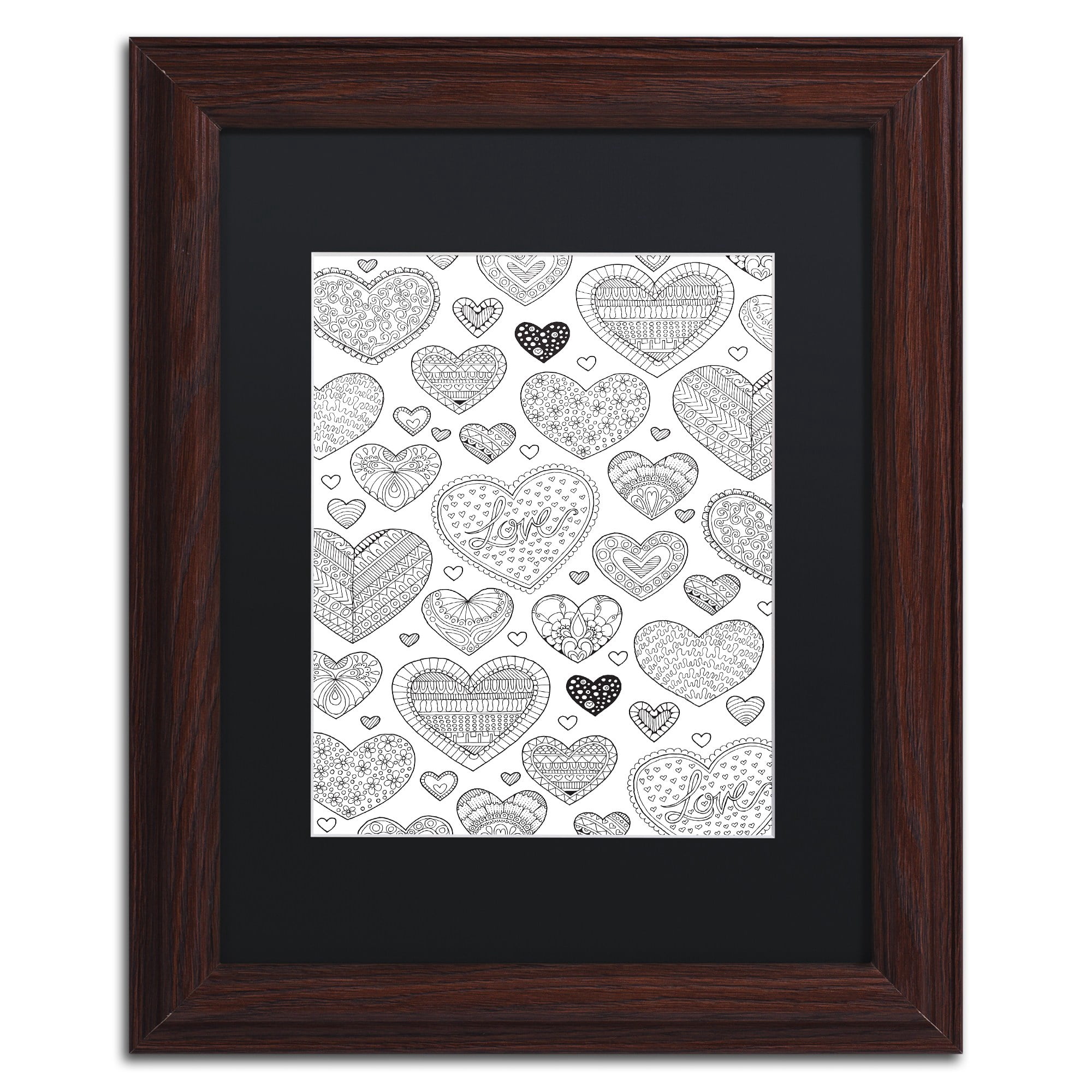 Trademark Fine Art "Hearts on Hearts" Canvas Art by Hello Angel, Black Matte, Wood Frame