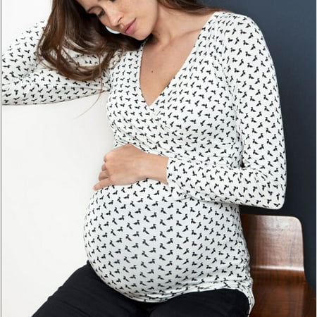 

Fragarn plus size maternity clothes Women Pregnant Nusring Maternity Long Sleeve Ruffles Printed Dot Blouse Tops