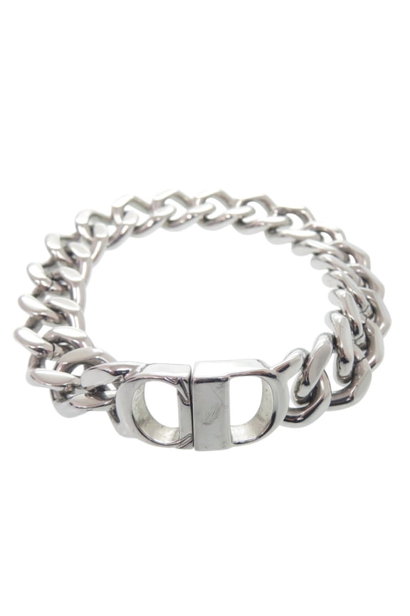 Pre-Owned Christian Dior Dior logo icon chain link bracelet, metal silver...