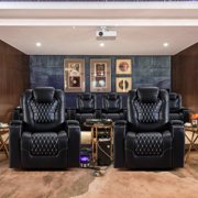 Bonzy Home Overstuffed Power Electric Home Theater Seating PU Leather Reclining Furniture with with USB Ports and Cup Holders and Hidden Arm Storage - Black