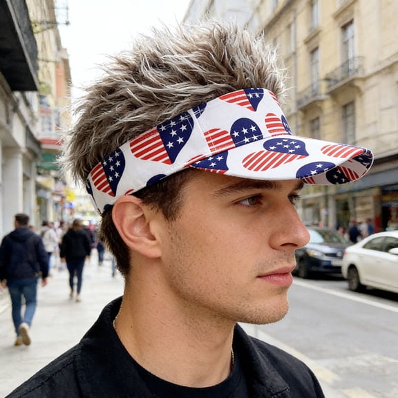 Patriotic Wig Baseball Cap, American Flag Star Stripes Wig Decor Sun Hat, Fashion Casual遮阳 Cap, Funny Event Decor Hat for Outdoor Party and Holiday Celebration