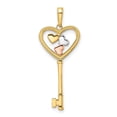 thumbnail image 3 of Finest Gold 14K Yellow & Rhodium with White & Rose Diamond-Cut Hearts Key Pendant, 3 of 4