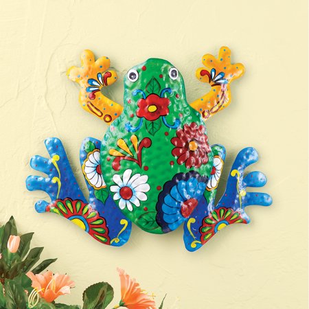 Collections Etc Colorful Floral Print 3d Frog Metal Wall Decor