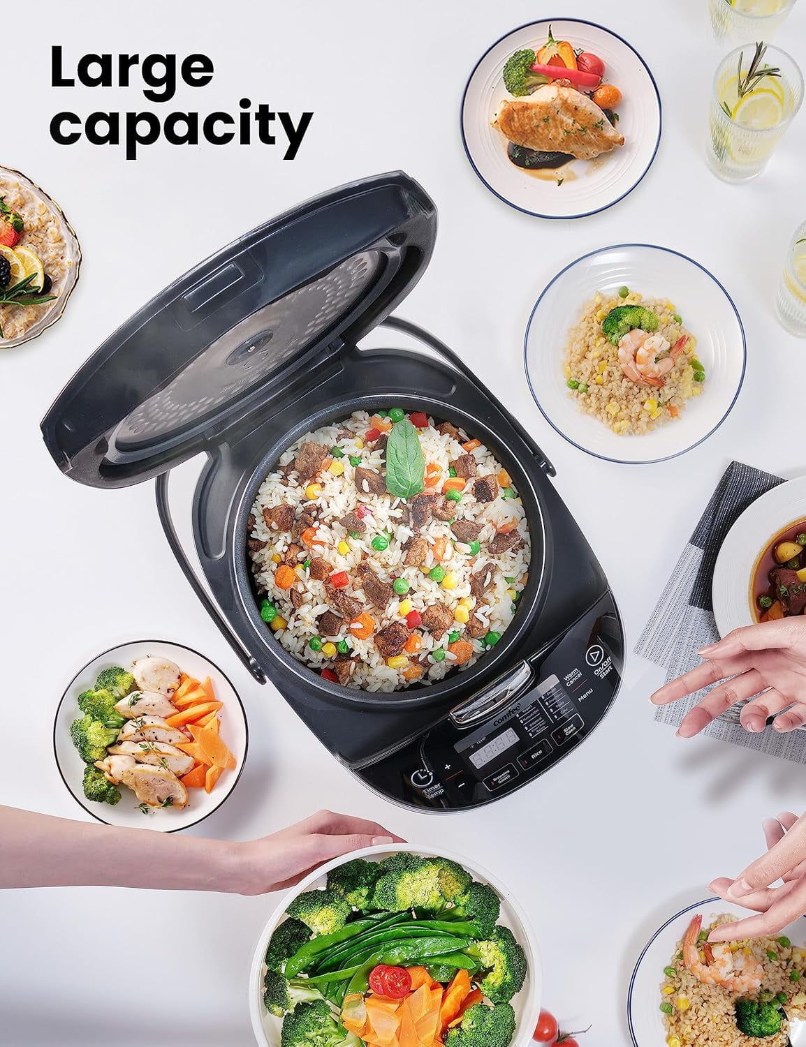 Comfee 10-Cup Rice Cooker & Multi Cooker, Rice Maker, Steamer, Electric Cooker