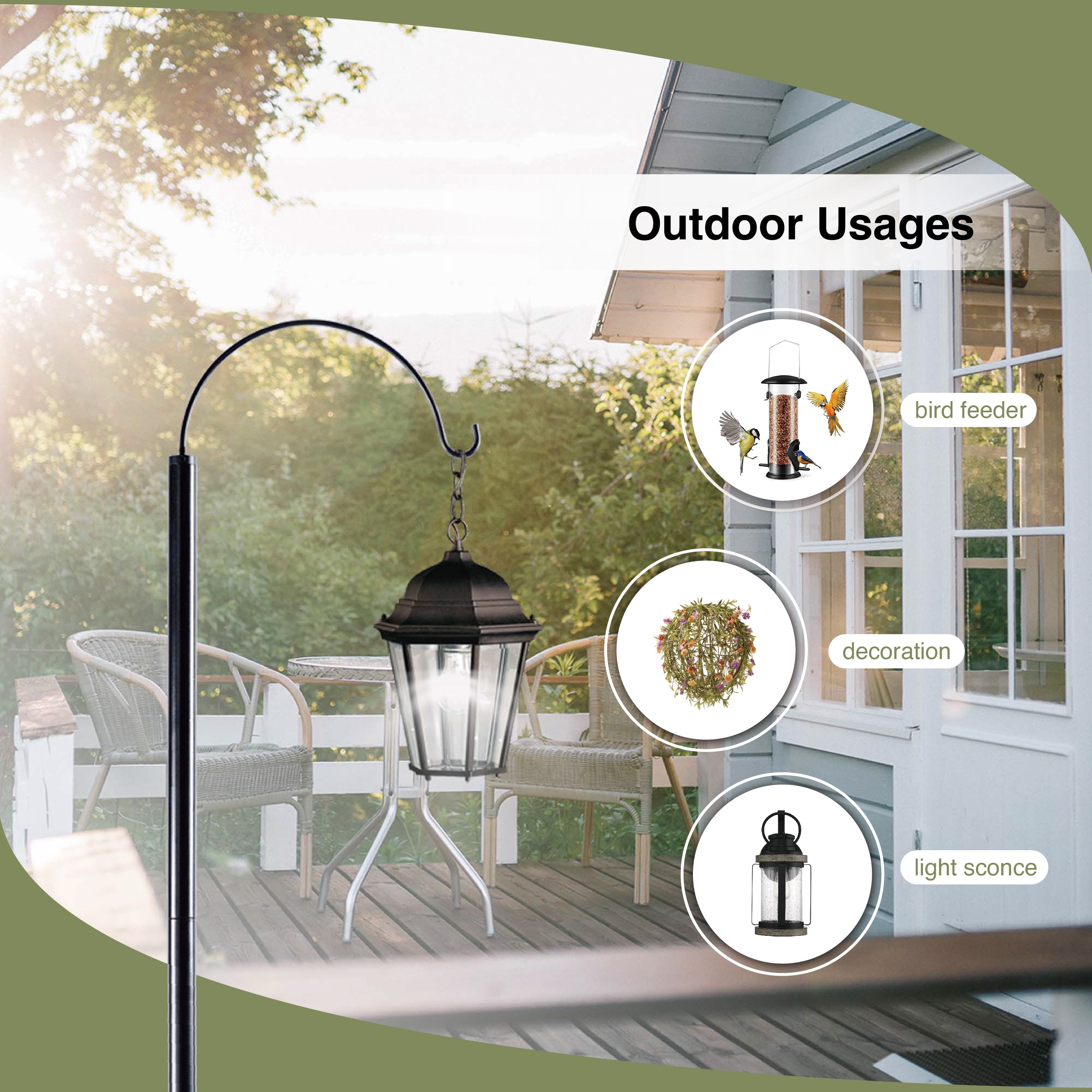 HOHIYA 59 Inch Large Wind Chime Stand Shepherd Hook for Hummingbird Feeder Hanging Plant Flower Basket Black 1 Pc
