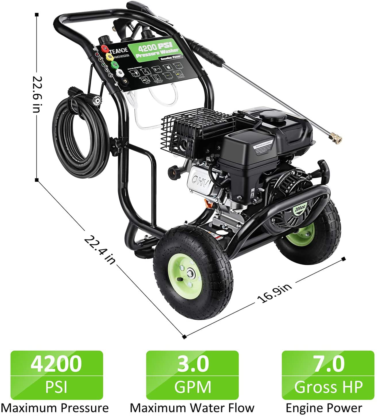 Details about  / 3800PSI 3.0GPM Electric Pressure Washer Powerful Cold Water Cleaner Sprayer Pro^