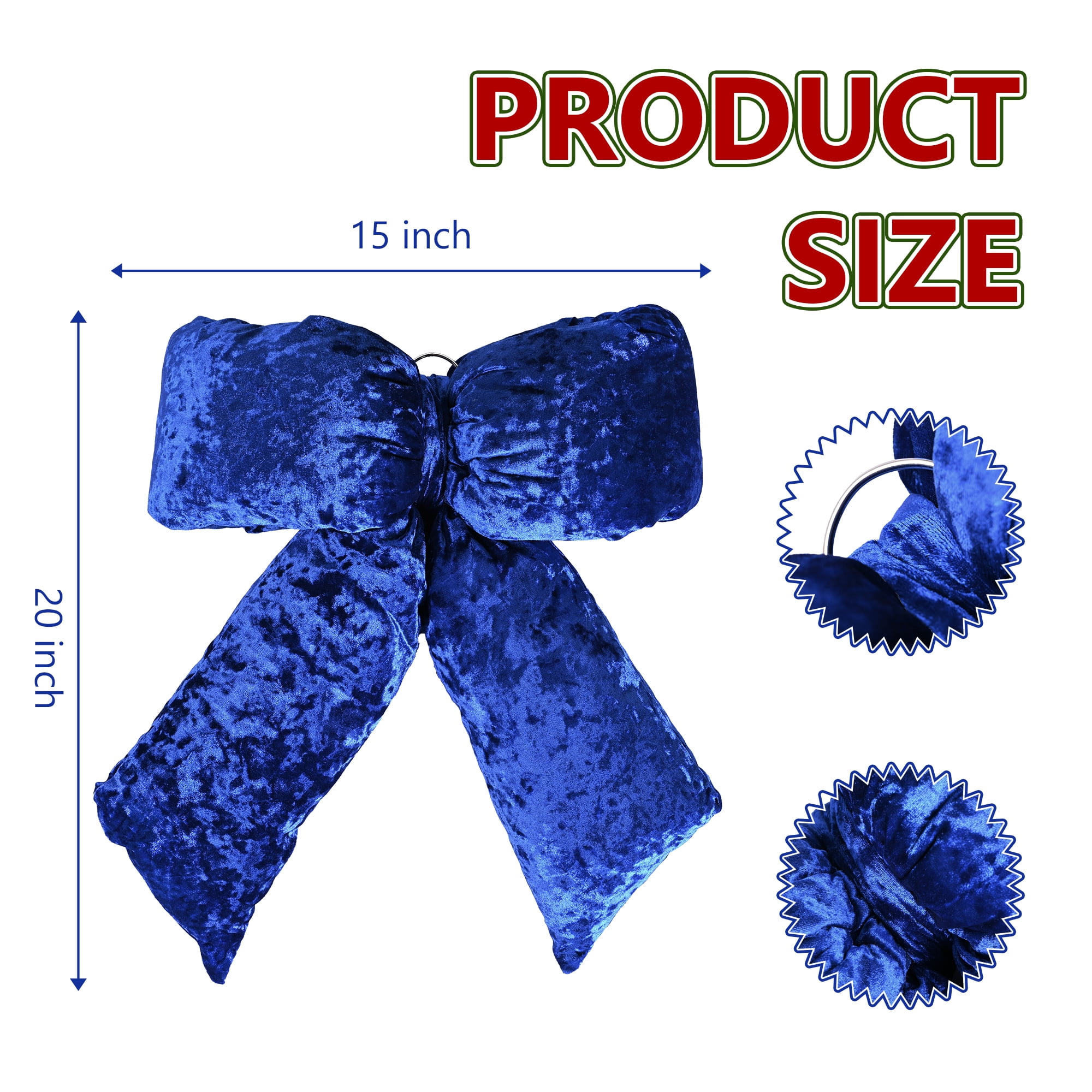 LoomJoyz Navyblue Extra Large Plush Velvet Bows 15-Inch Christmas Bow Tree Topper for Christmas Tree Decoration Door Window Decor
