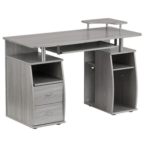 Pemberly Row Engineered Wood 2-Drawers Computer Desk with Keyboard Tray in Gray