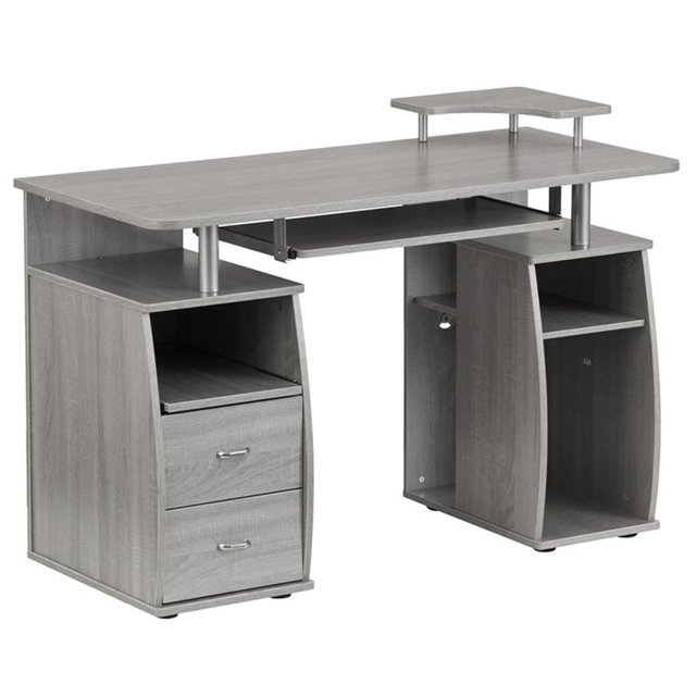 Pemberly Row Engineered Wood 2-Drawers Computer Desk with Keyboard Tray in Gray