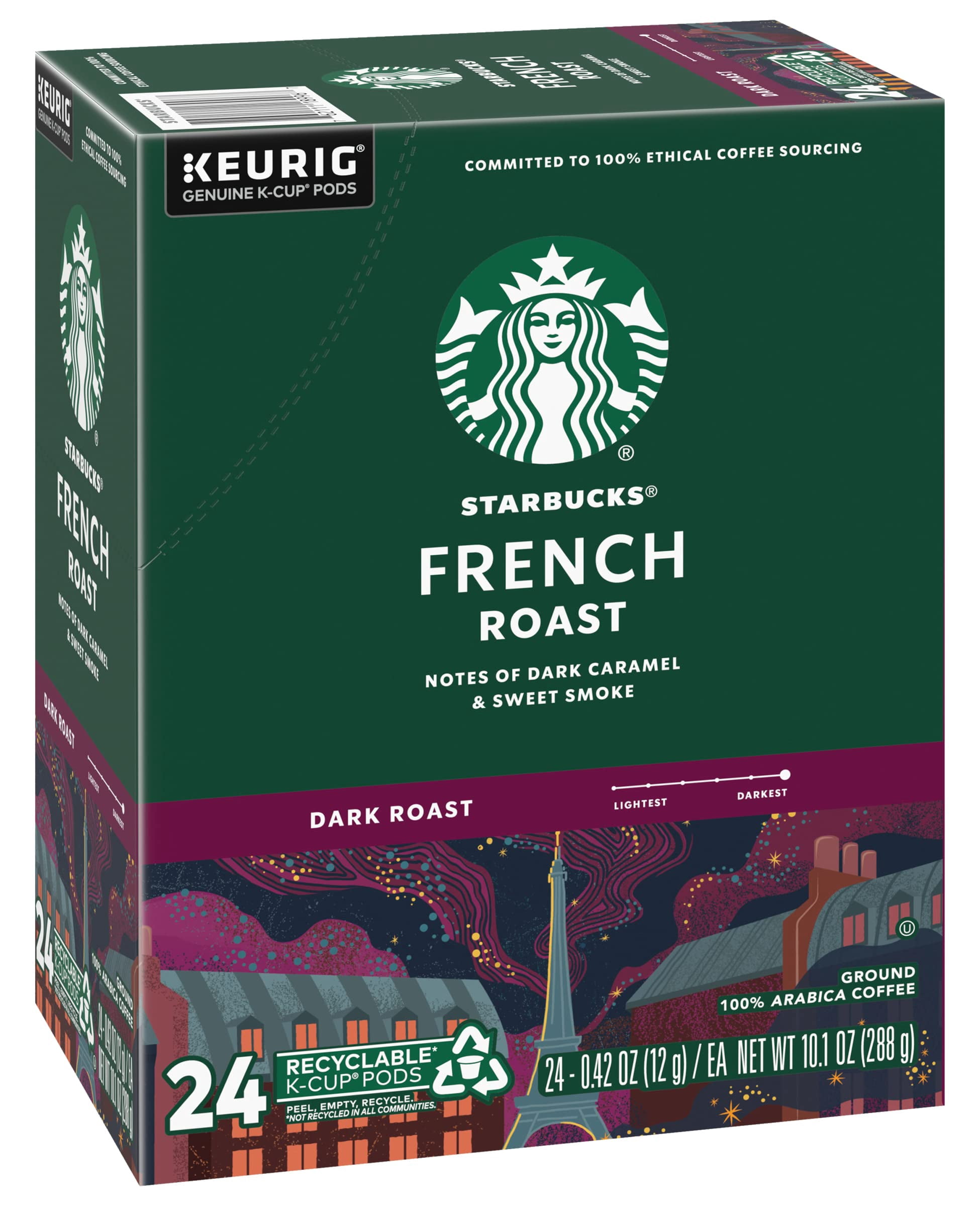 Starbucks Coffee K-Cup Pods, French Roast, Dark Roast Coffee, Notes Of Dark Caramel & Sweet Smoke, Keurig Genuine K-Cup Pods, 24 Ct K-Cups/Box (Pack Of 3 Boxes)