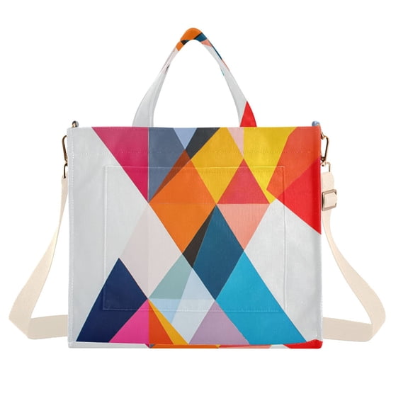 FORMRS Womens Corduroy Tote Bag Crossbody Shoulder Handbag with Pocket, Colorful Triangles