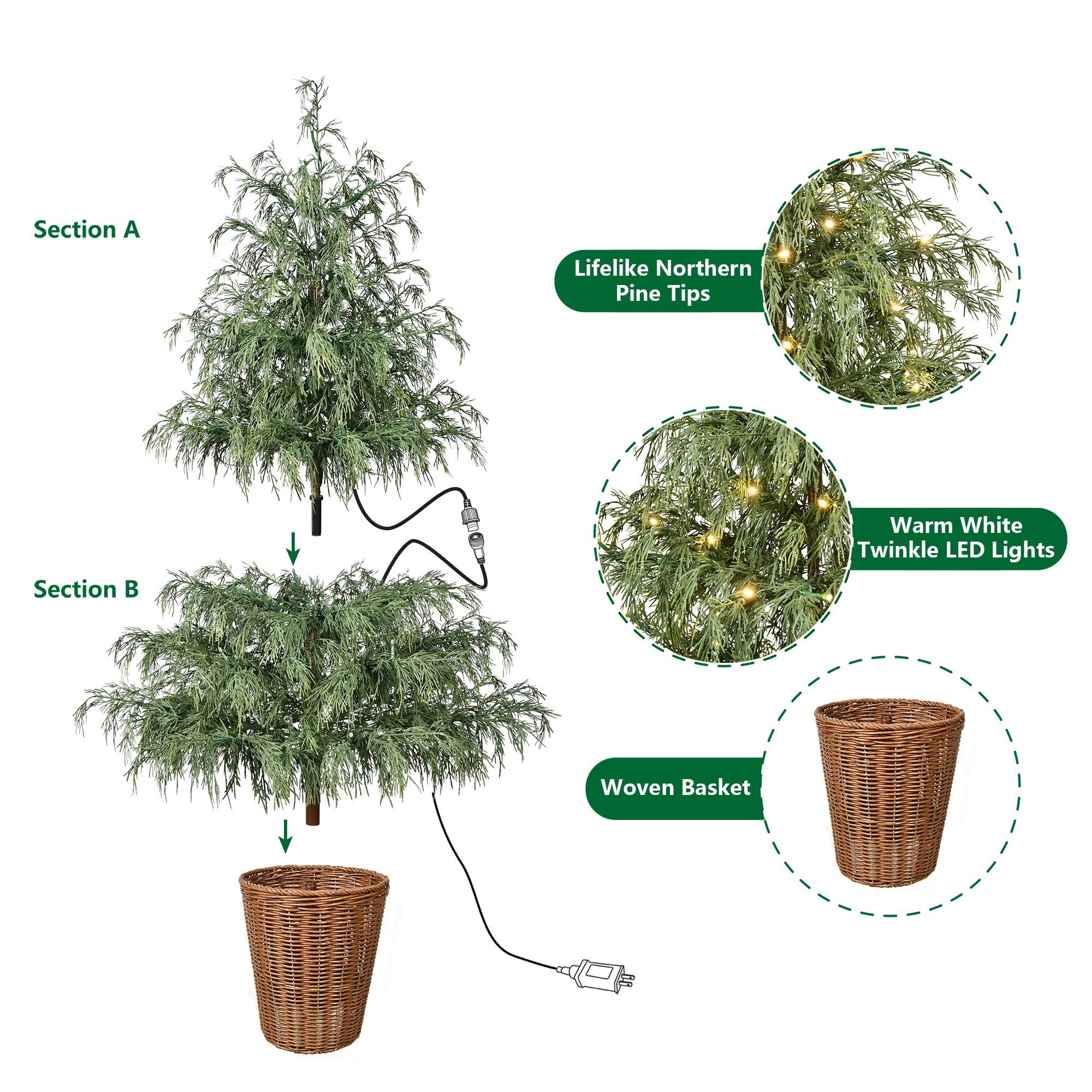 My Texas House 4-Foot Pre-Lit Northern Pine Potted Tree, 80 Lights photo 5