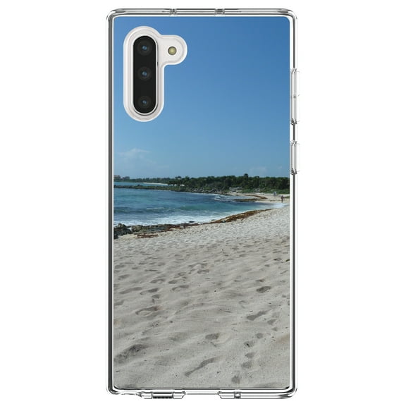 DistinctInk Clear Shockproof Hybrid Case for Samsung Galaxy Note 10 (6.3" Screen) - TPU Bumper, Acrylic Back, Tempered Glass Screen Protector - Beach Scene Akumal Mexico