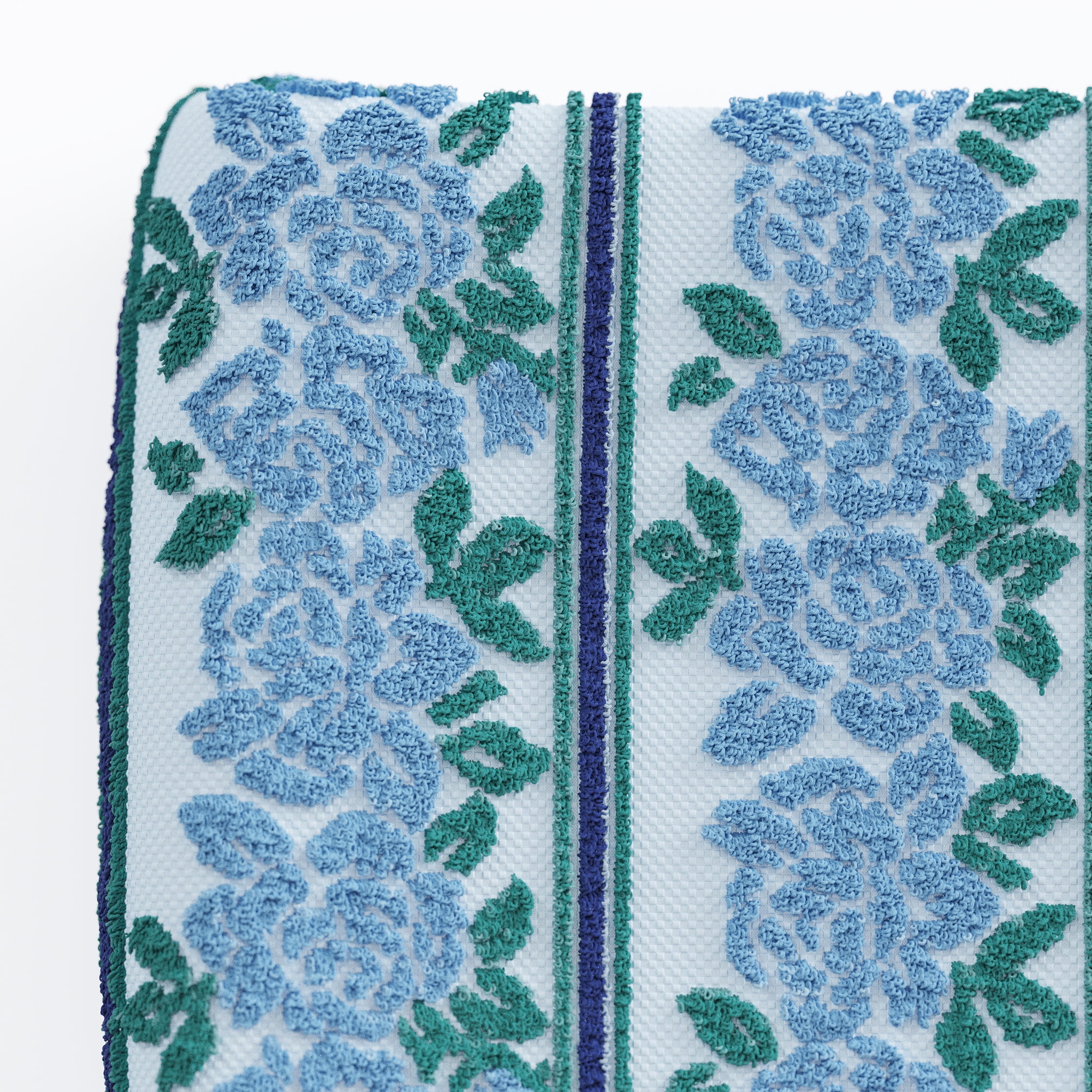 Beautiful by Drew Barrymore 4-Piece Wallpaper Bath Towel Set, Soft 100% Cotton, Smokey Blue