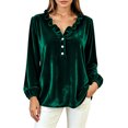 thumbnail image 5 of NominalSnug Women's Velvet Tops Ruffle V Neck Dressy Casual Blouse Long Sleeve Top Elegant Vintage Party Shirt for Fall Winter, 5 of 7